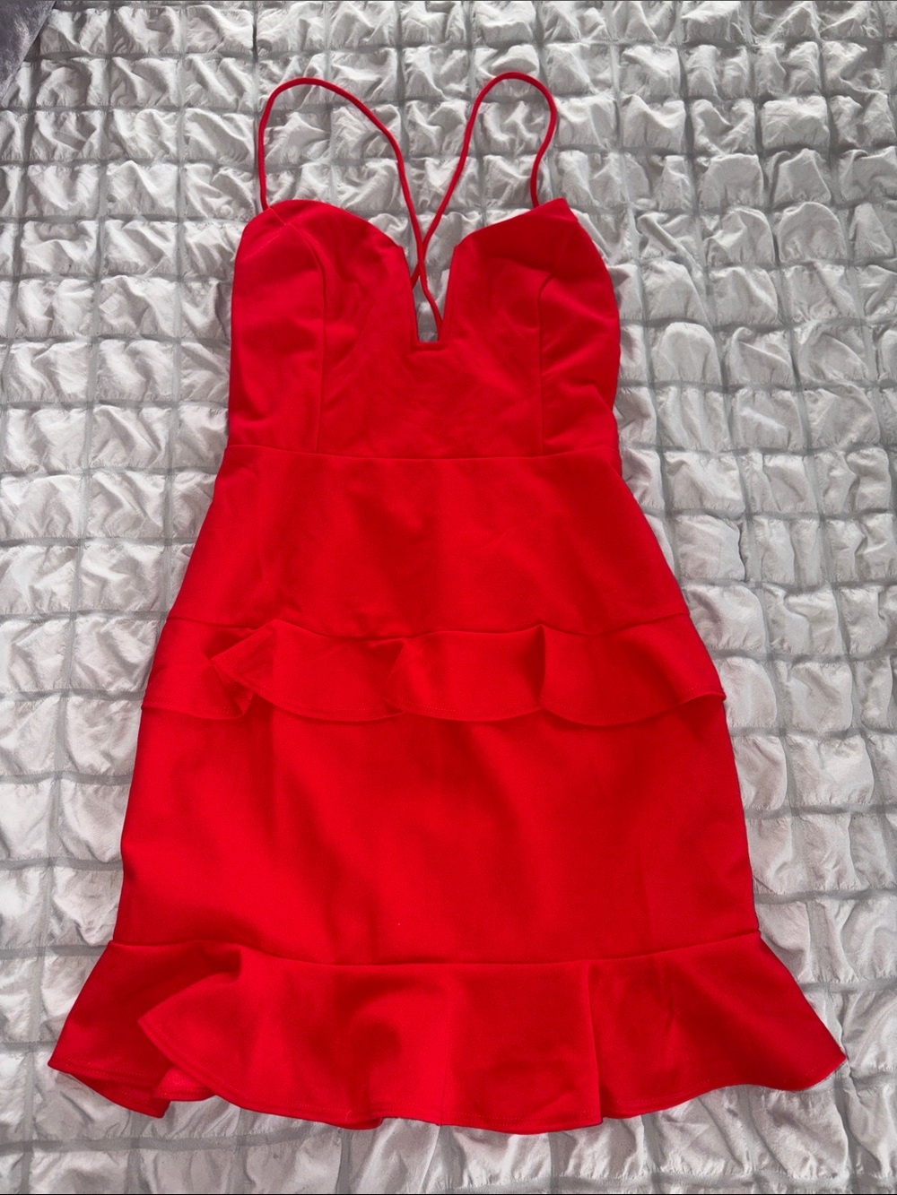 Red Ruffle V-Neck Spaghetti Strap Dress